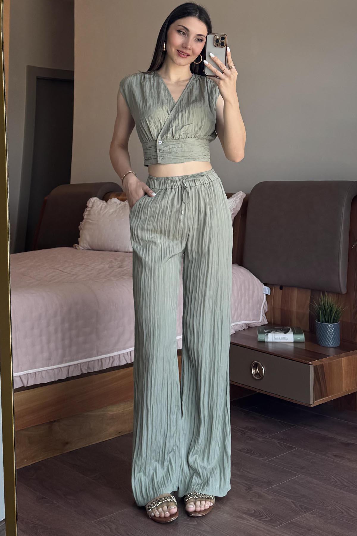 Haki Bluz Pantolon Takım