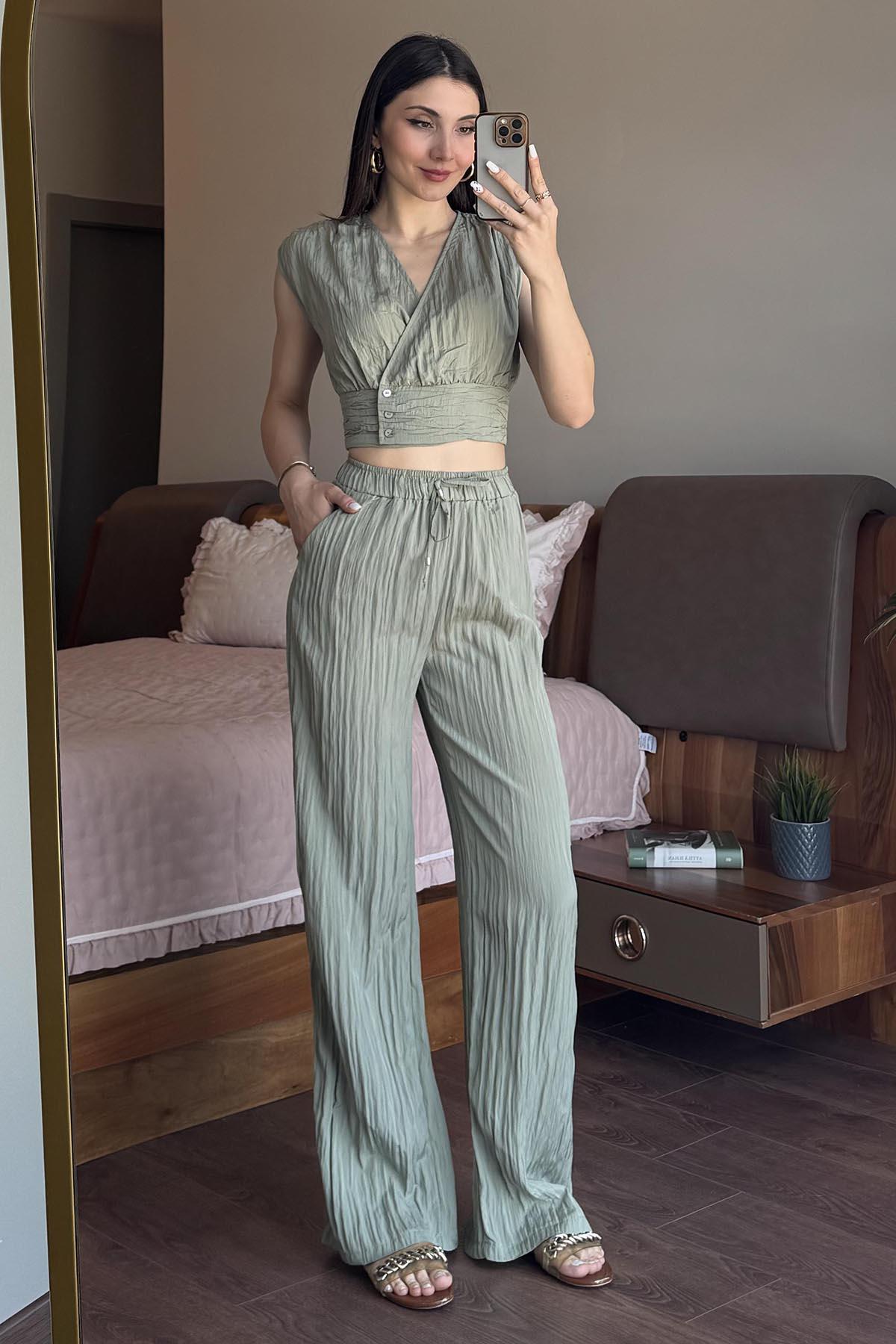 Haki Bluz Pantolon Takım