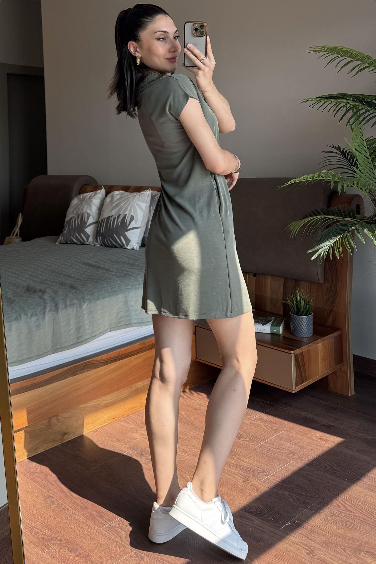 Haki Polo Yaka Pike Modal Elbise