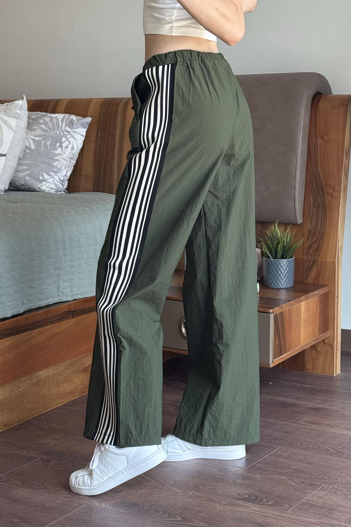 Haki Yanı Şerit Detaylı Pantolon