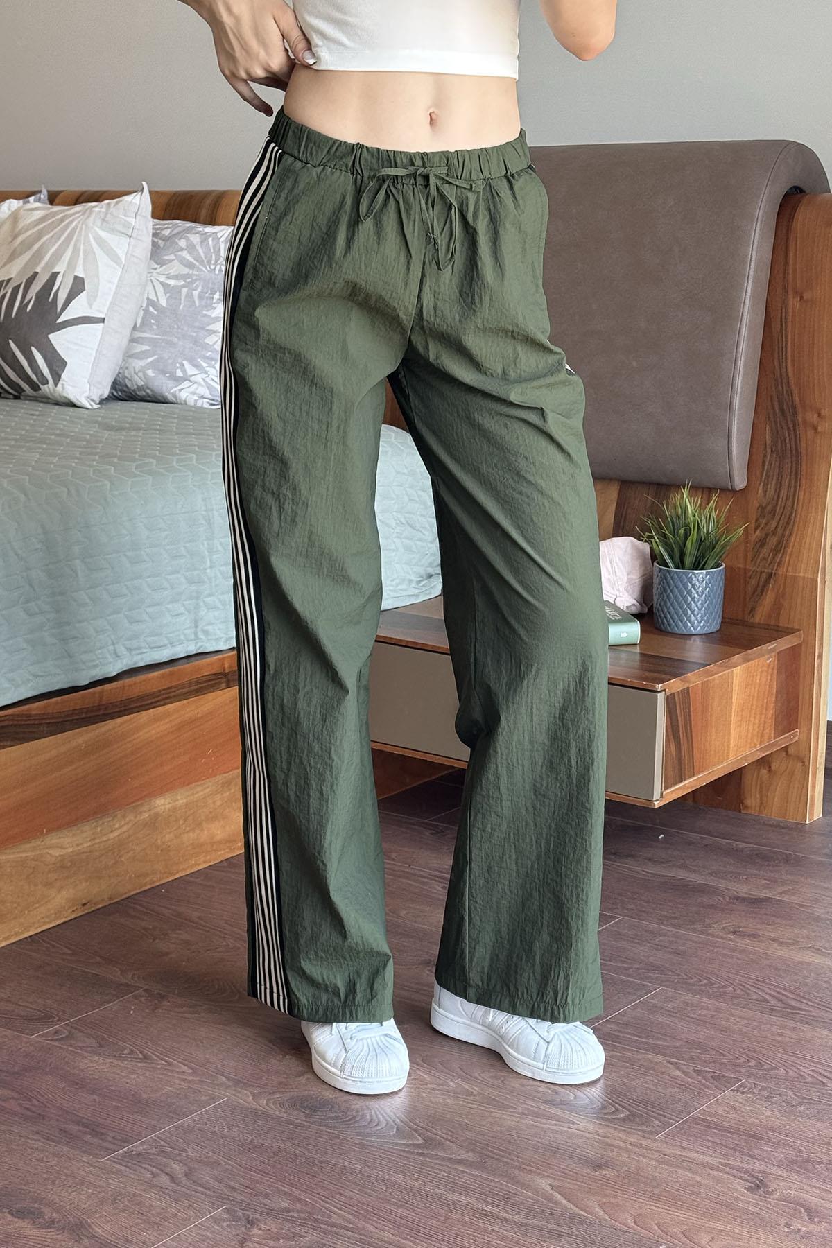 Haki Yanı Şerit Detaylı Pantolon