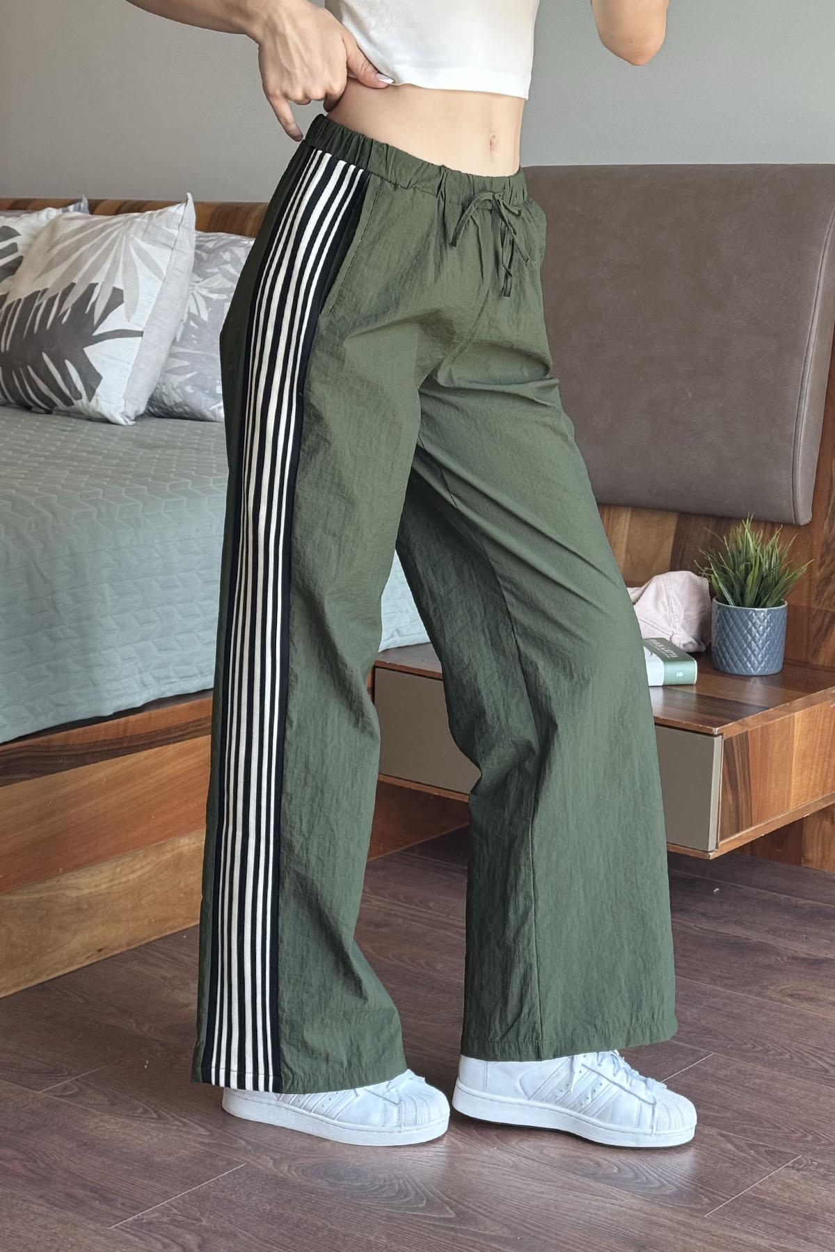 Haki Yanı Şerit Detaylı Pantolon