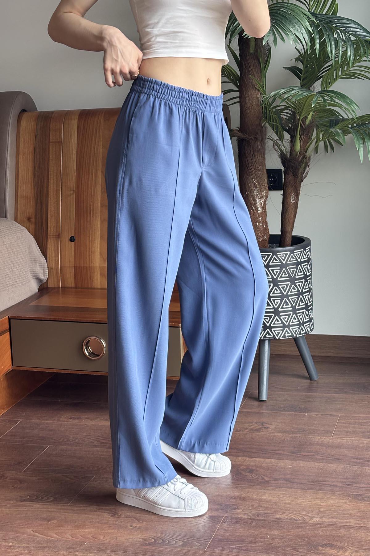 İndigo Önü Dikişli Pantolon