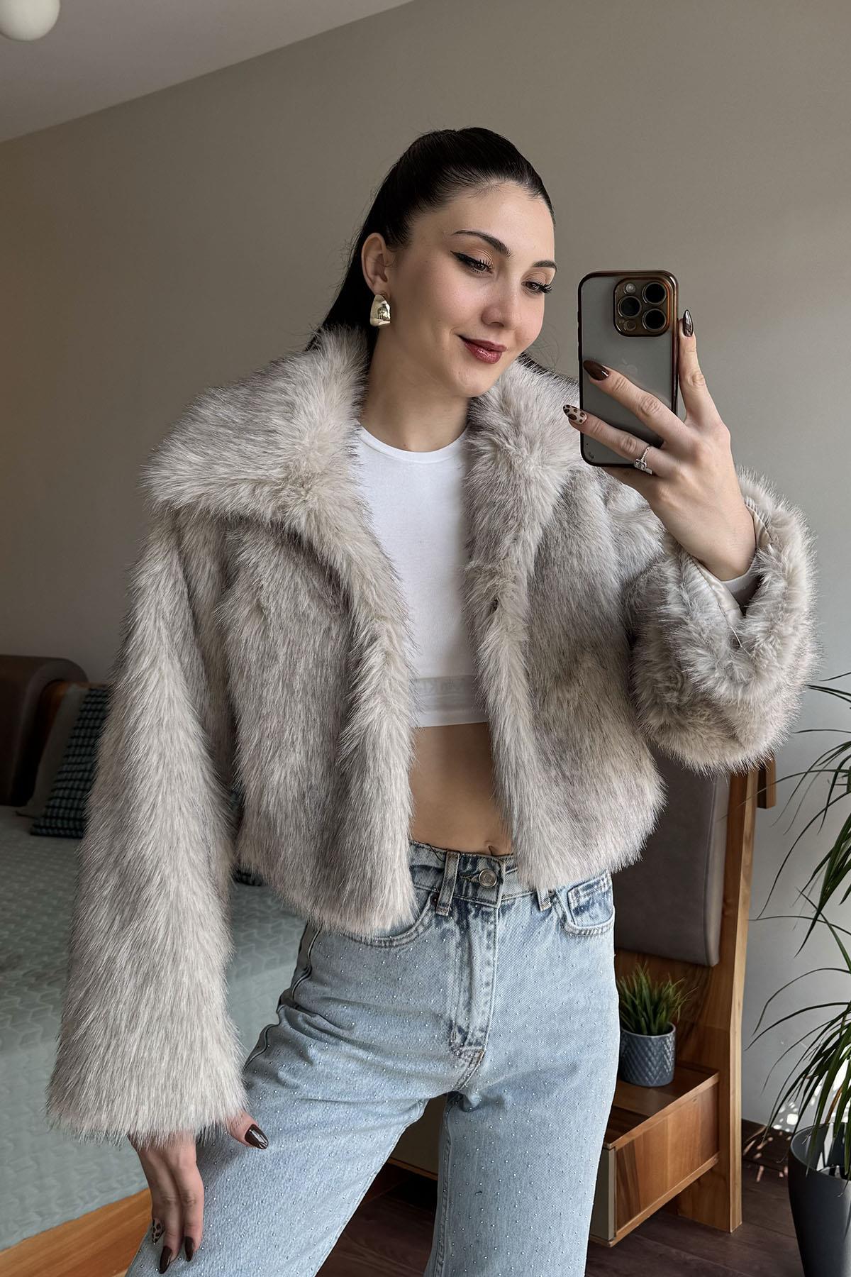 Kahve Krem Klapalı Kısa Lolita Mont