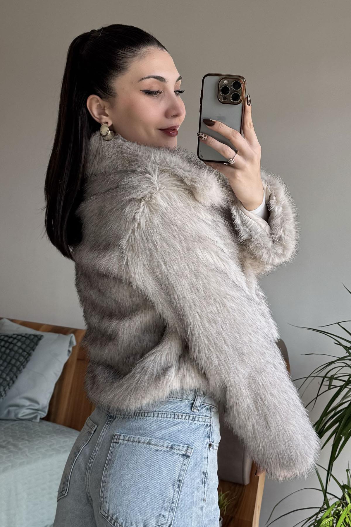 Kahve Krem Klapalı Kısa Lolita Mont