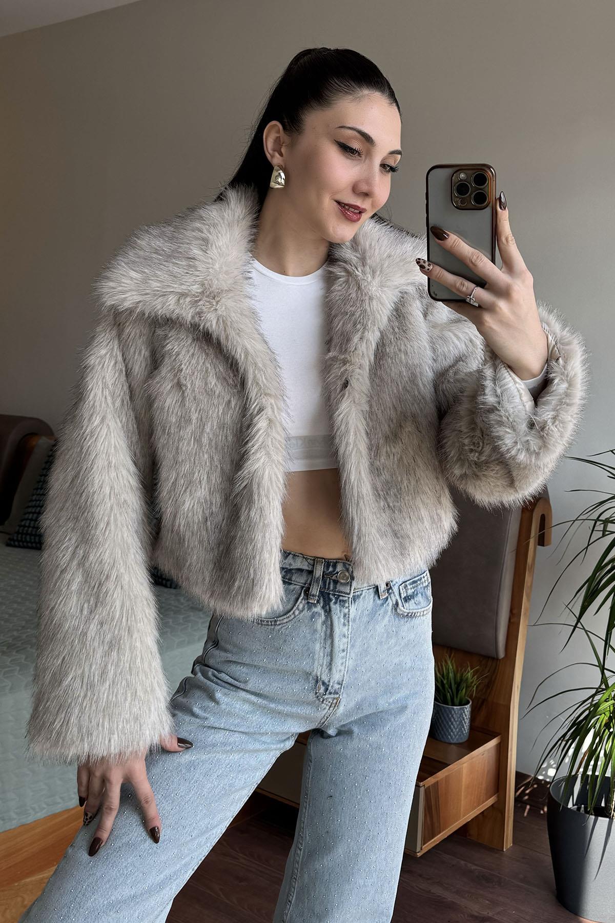 Kahve Krem Klapalı Kısa Lolita Mont