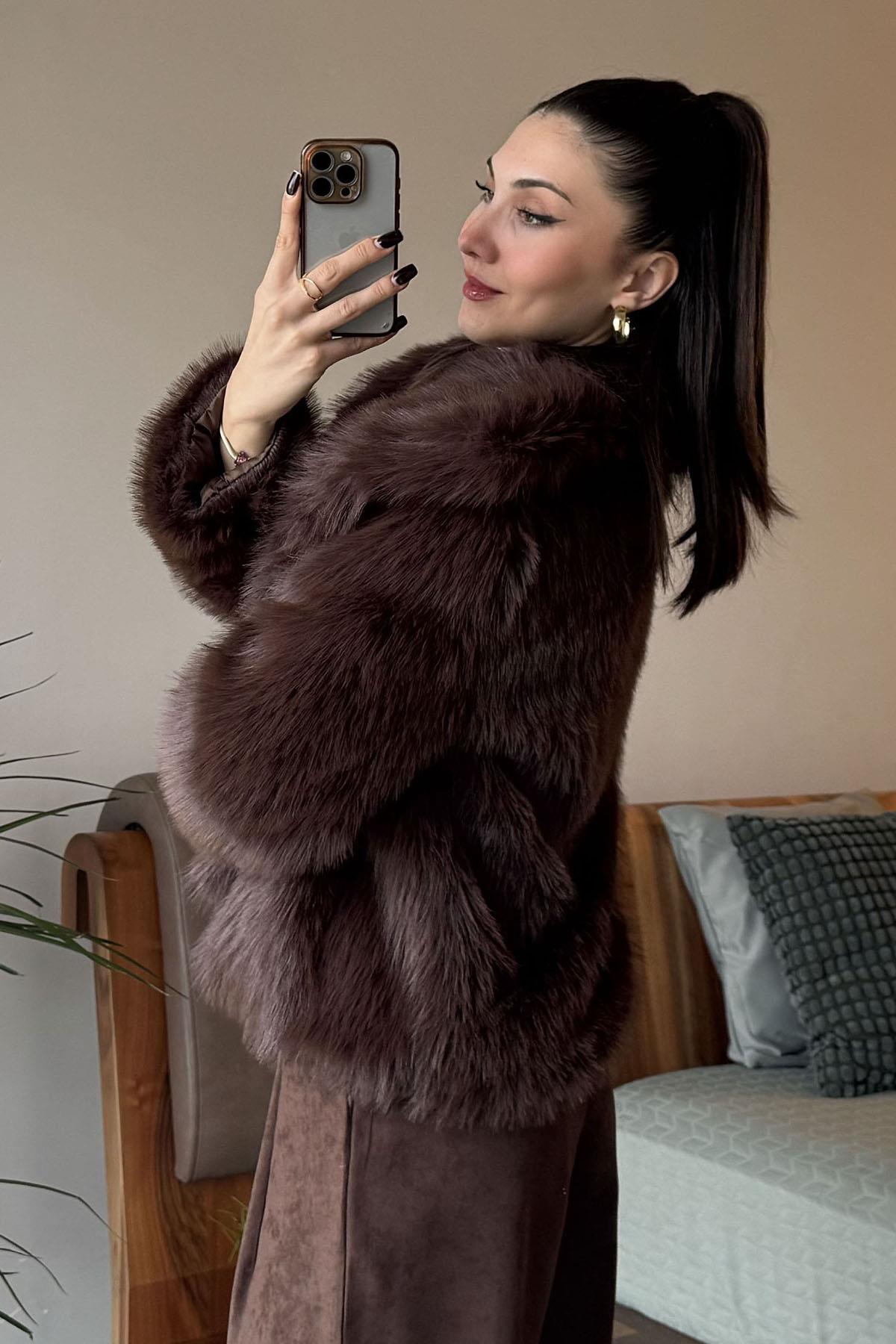 Kahverengi Ara Boy Lolita Kürk Mont
