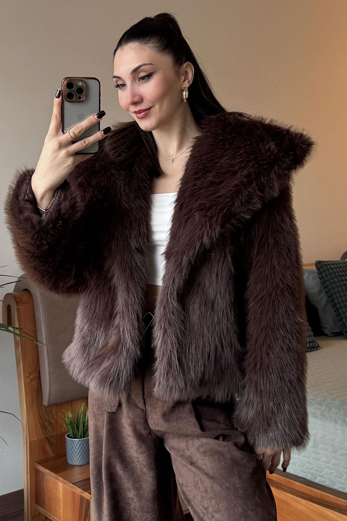 Kahverengi Ara Boy Lolita Kürk Mont