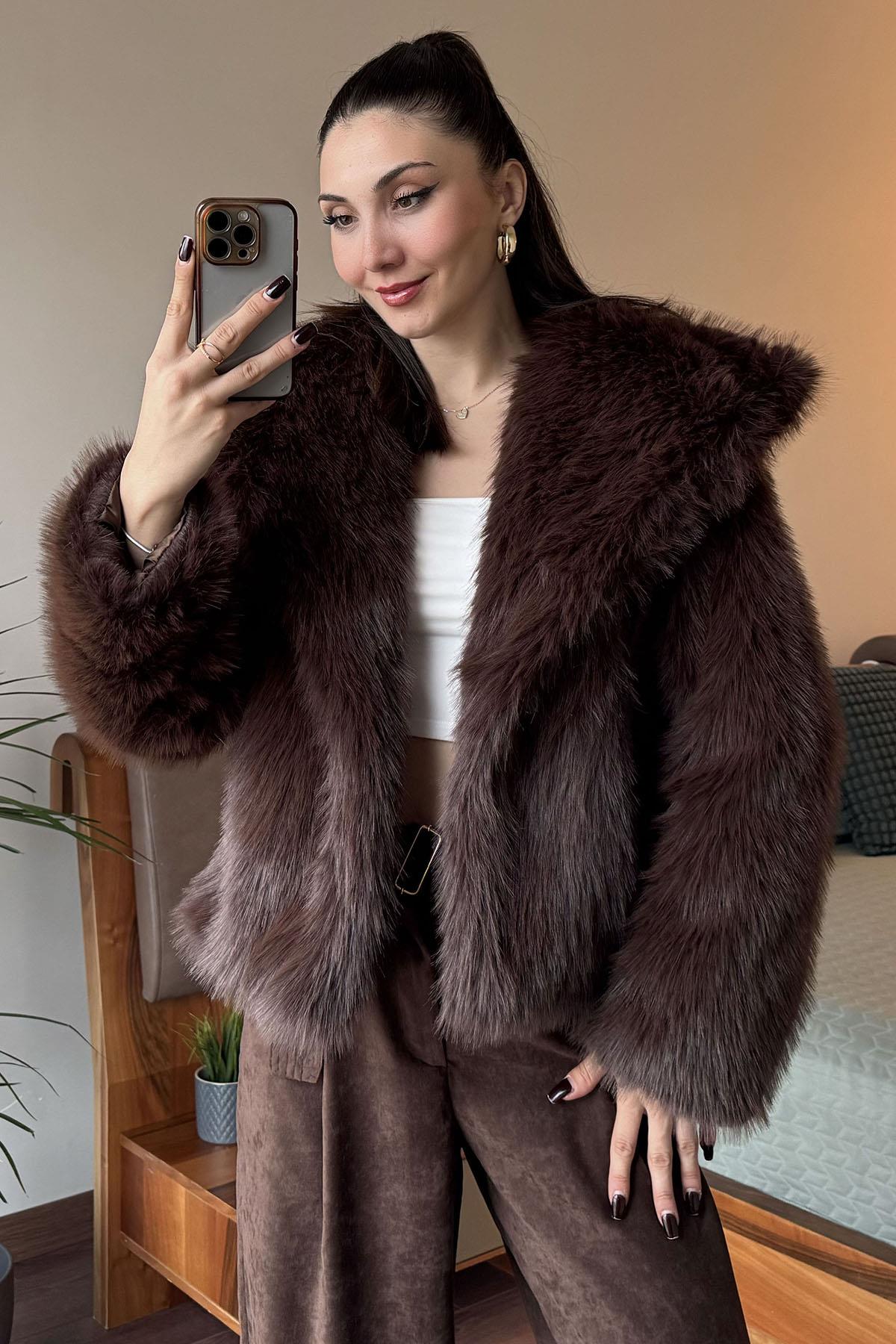 Kahverengi Ara Boy Lolita Kürk Mont