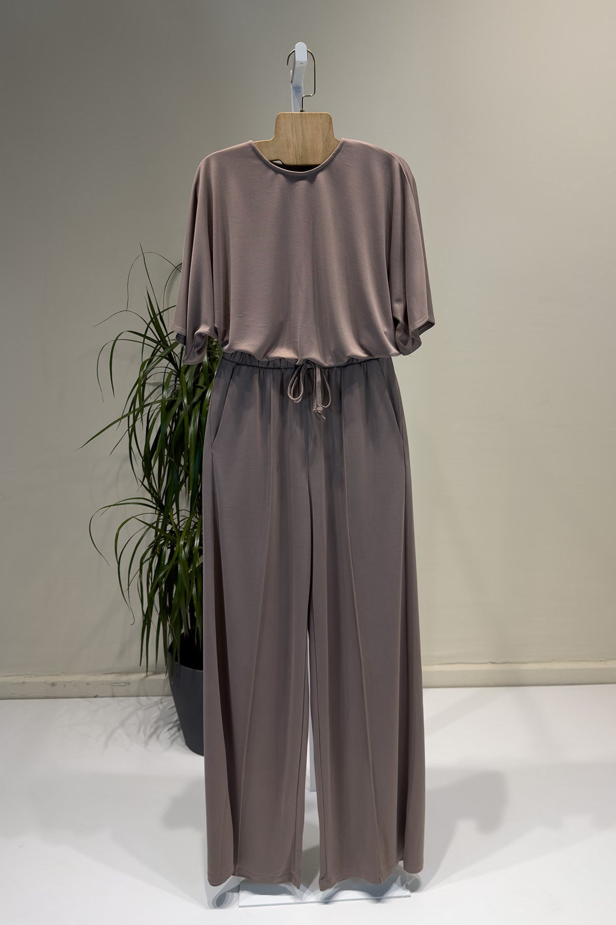 Kahverengi Crop Pantolon Takım