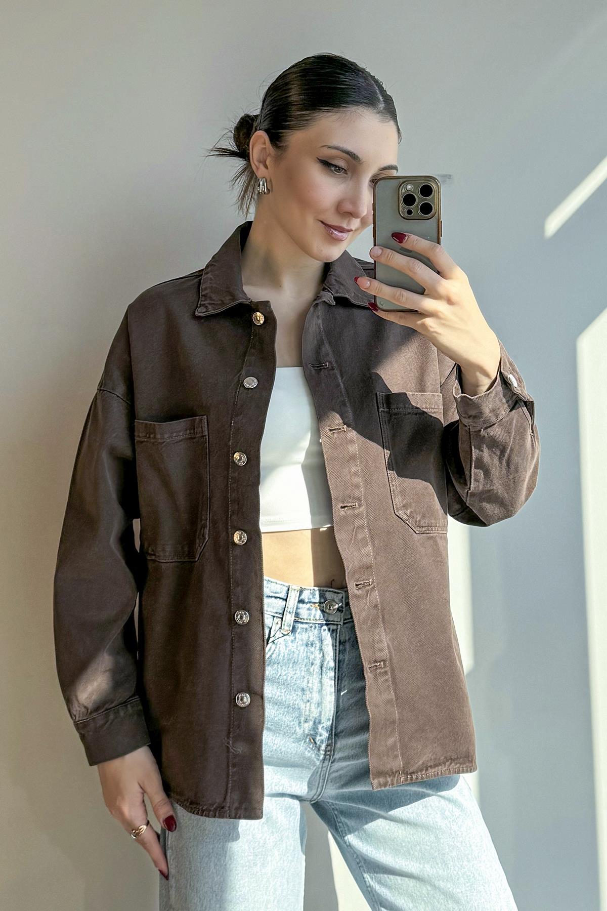 Kahverengi Denim Ceket