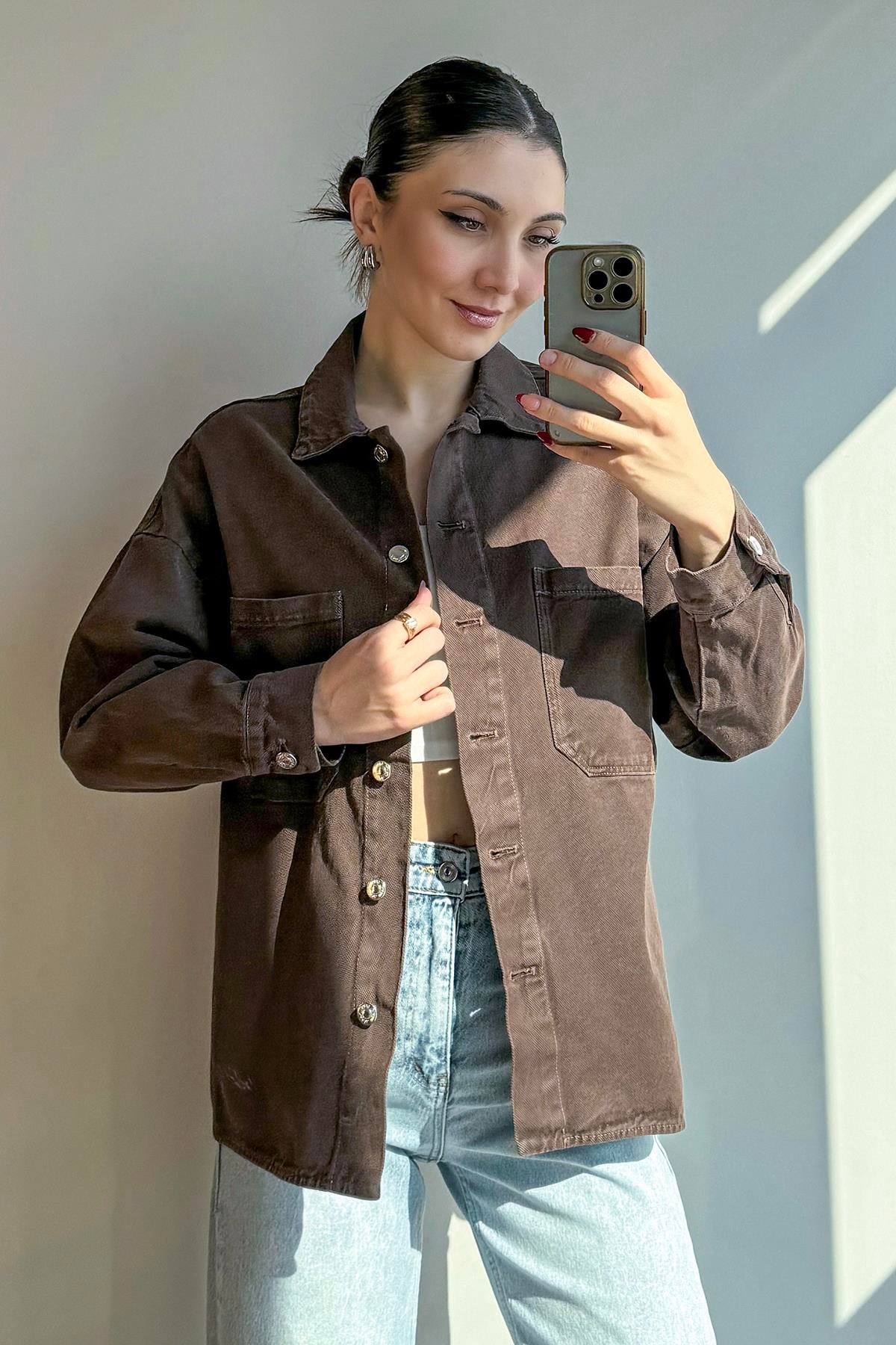 Kahverengi Denim Ceket