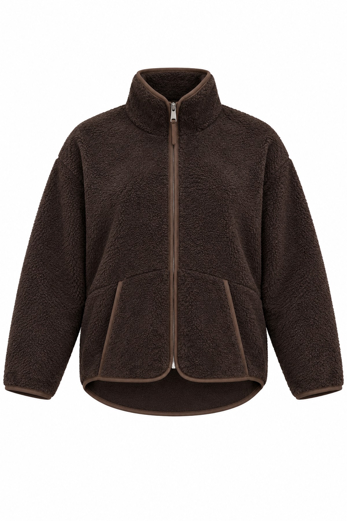 Kahverengi Fermuarlı Polar Sweatshirt
