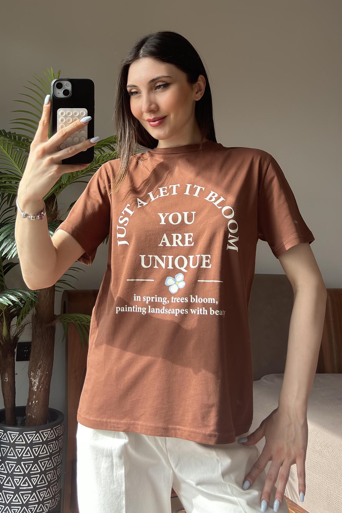 Kahverengi Jus A Let Yazılı T Shirt