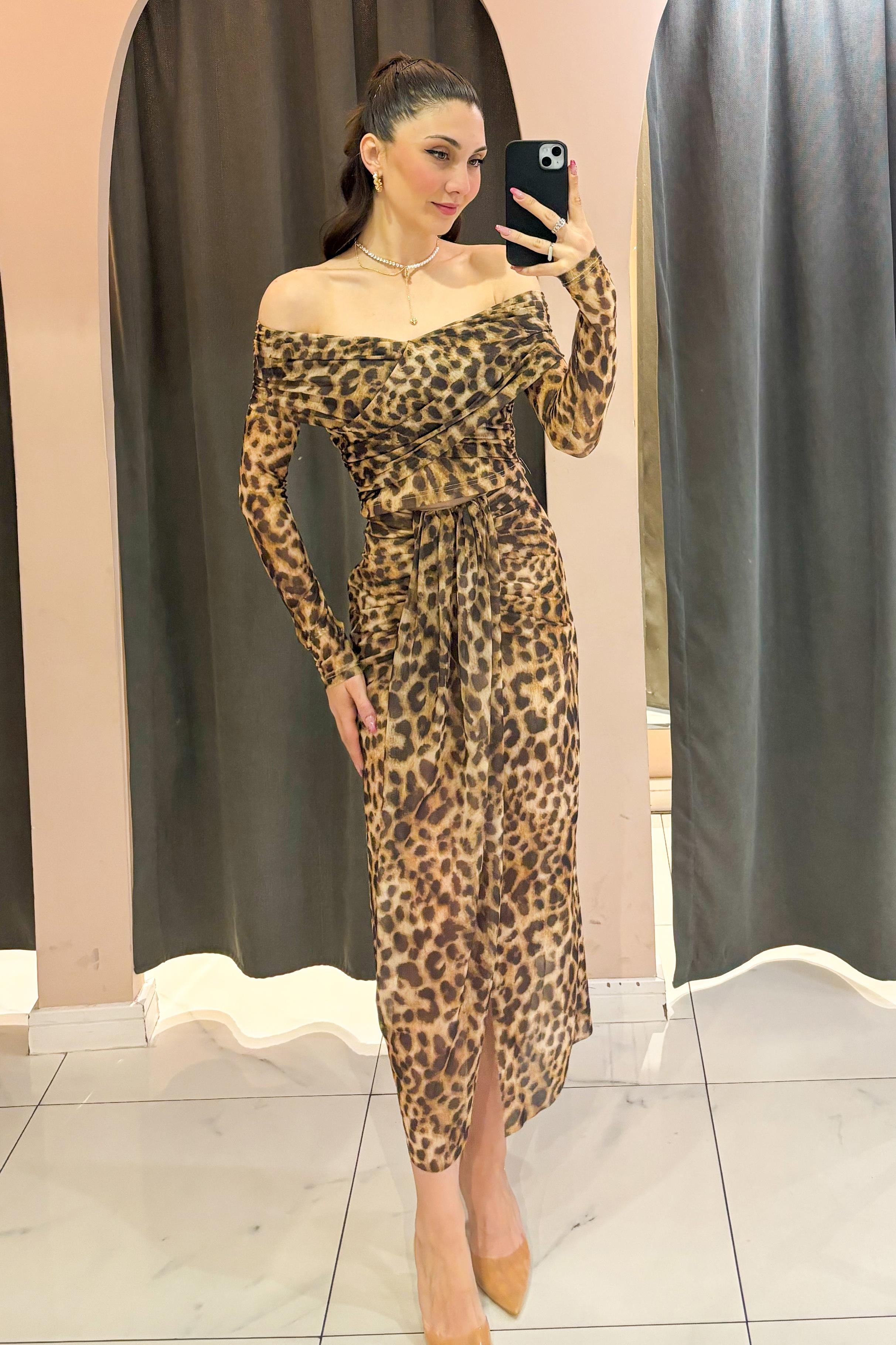 Kahverengi Leopar Desenli Bluz