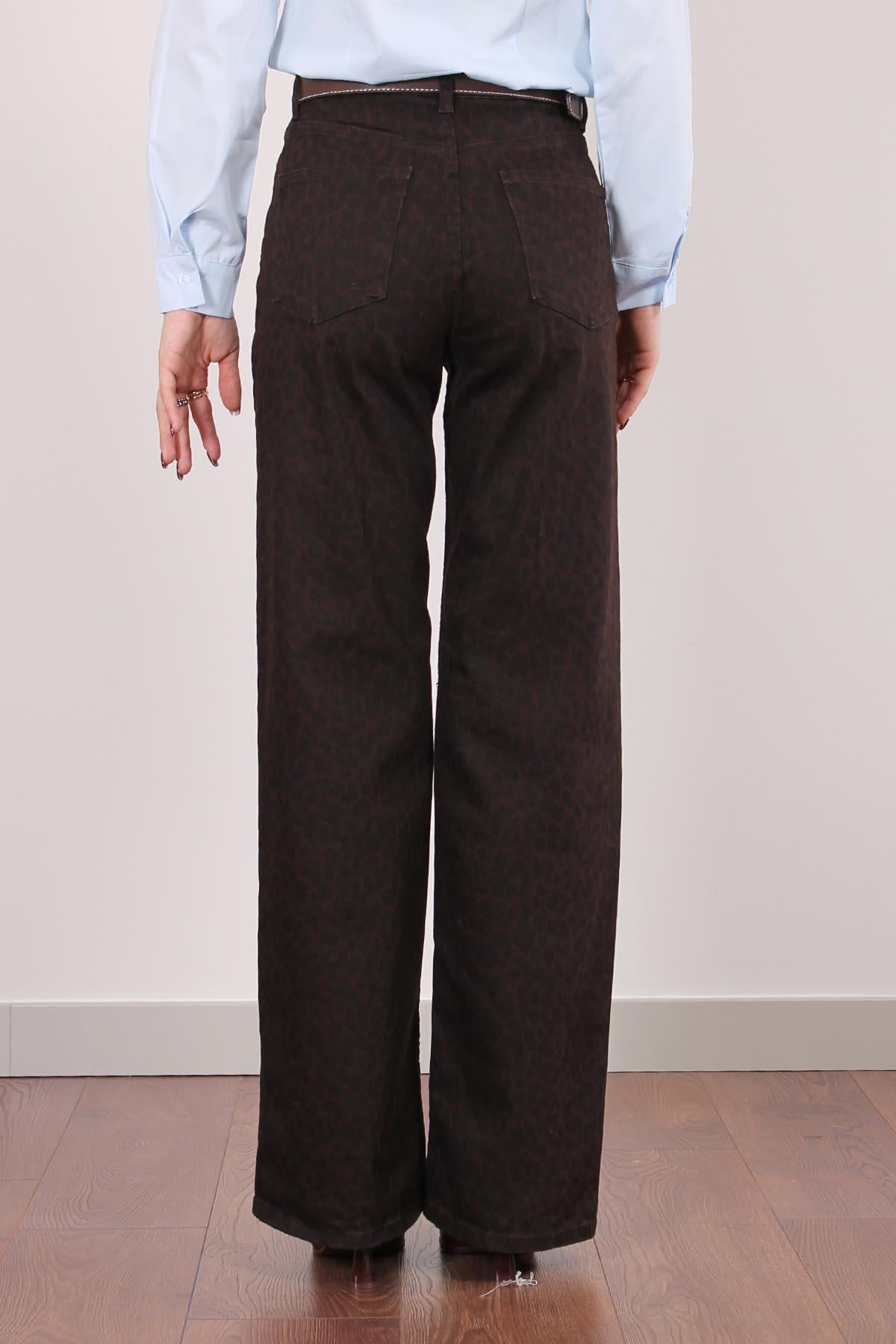 Kahverengi Leopar Desenli Jean