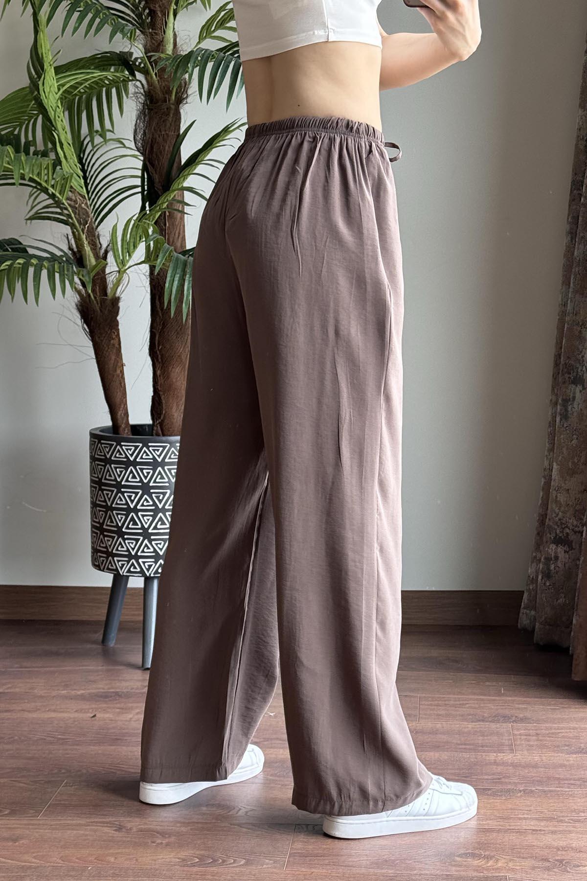 Kahverengi Massi Beli İpli Tencel Pantolon