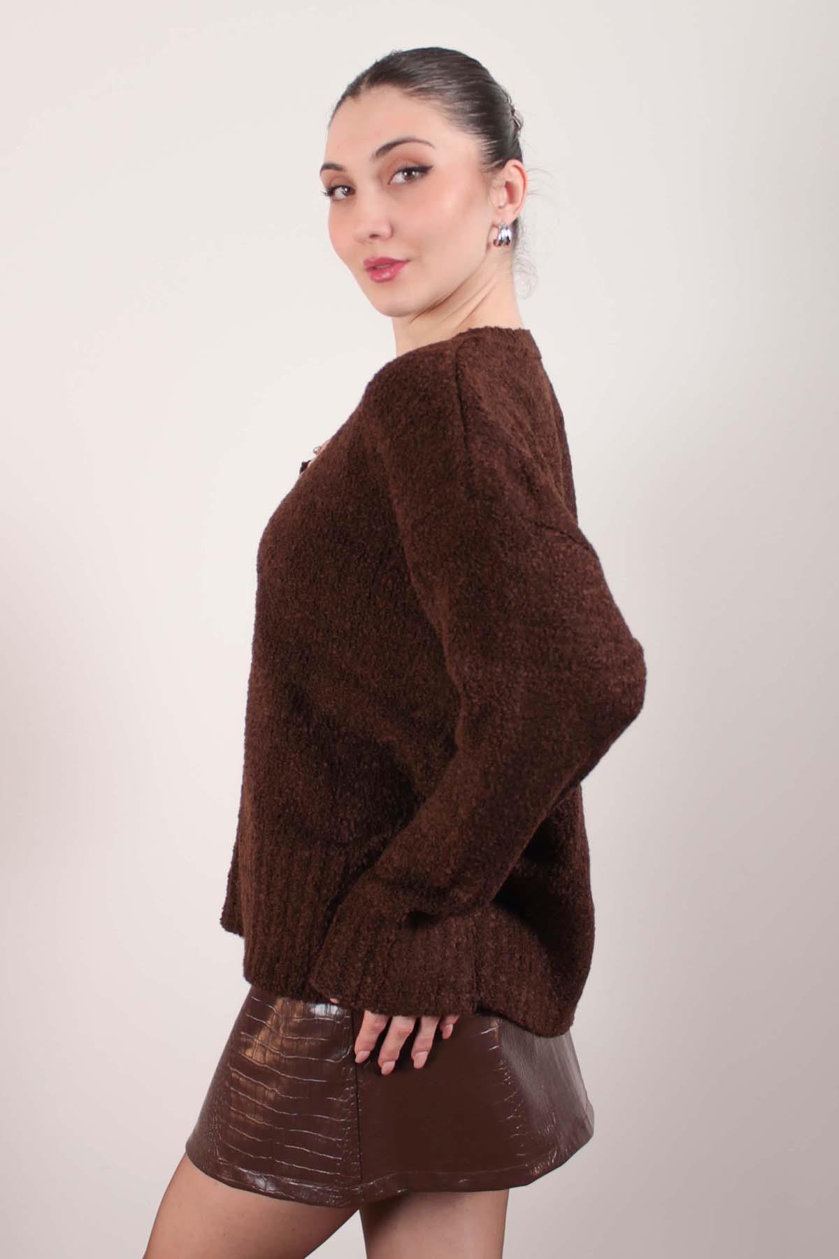 Kahverengi Oversize  Bisiklet Yaka Buklet Pinterest Kazak