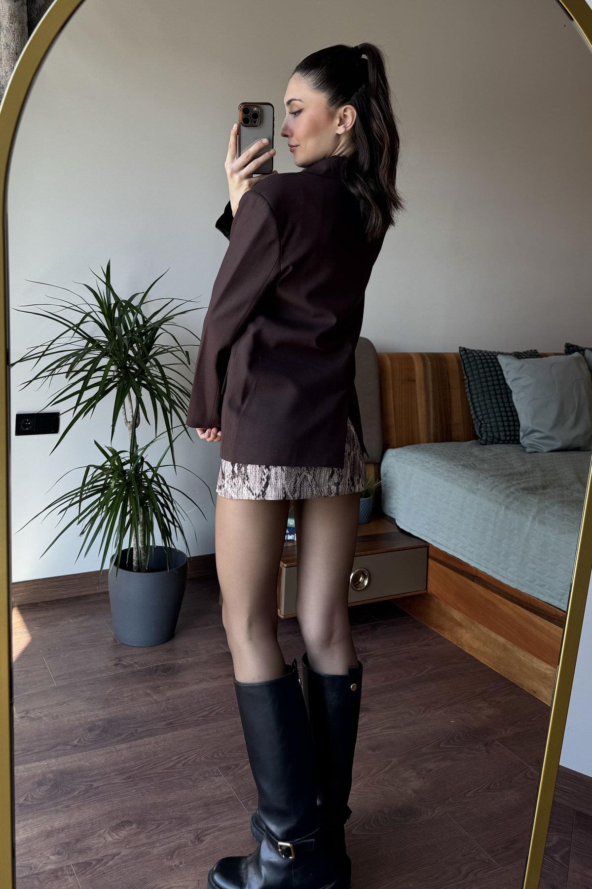 Kahverengi Polivisokn Oversize Ceket