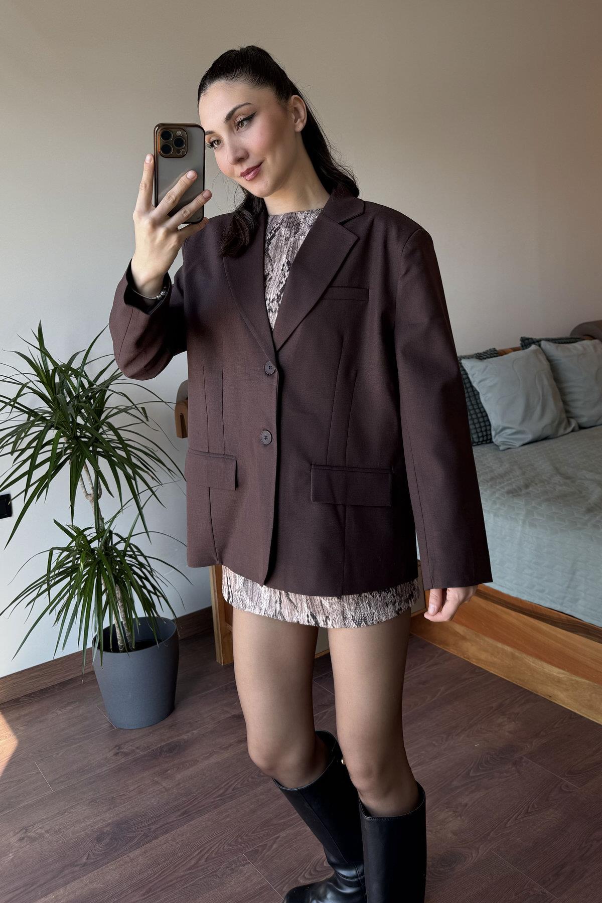 Kahverengi Polivisokn Oversize Ceket