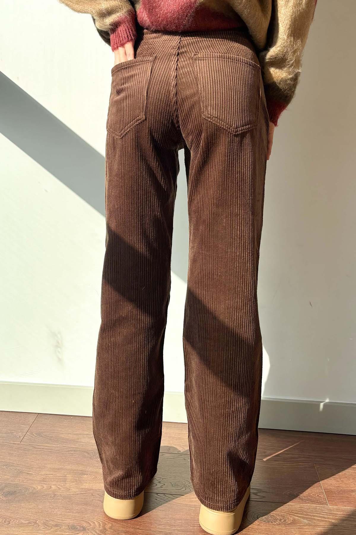 Kahverengi Straight Kesim Kadife Jean Pantolon