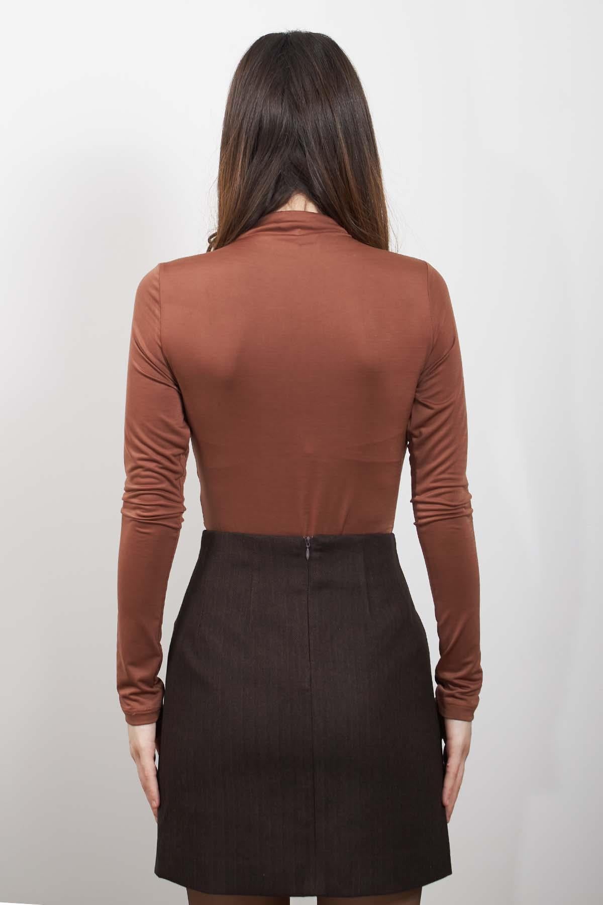 Kahverengi Yan Büzgü Detaylı Bodysuit