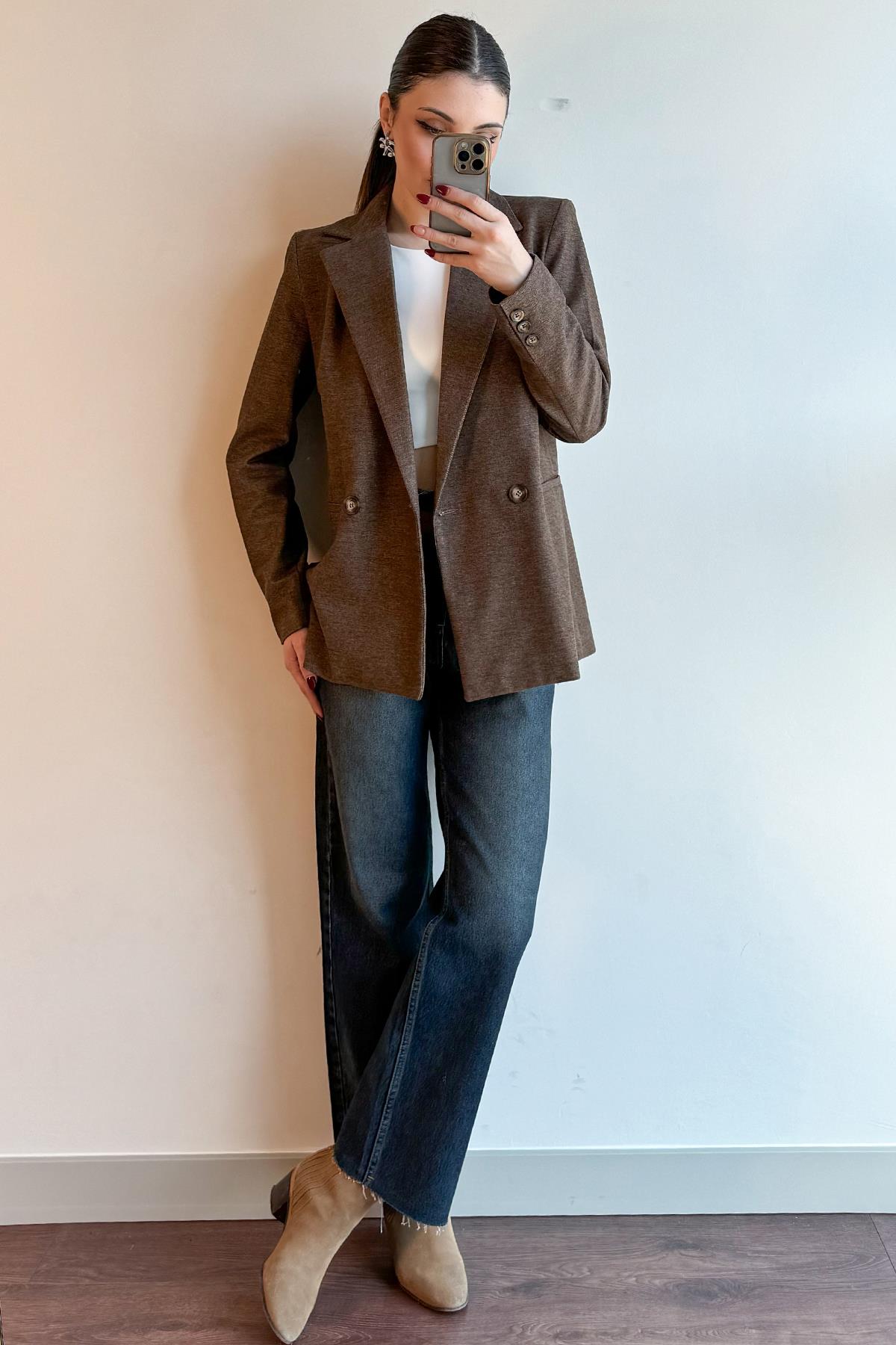 Kahverengi Yün Blazer Ceket