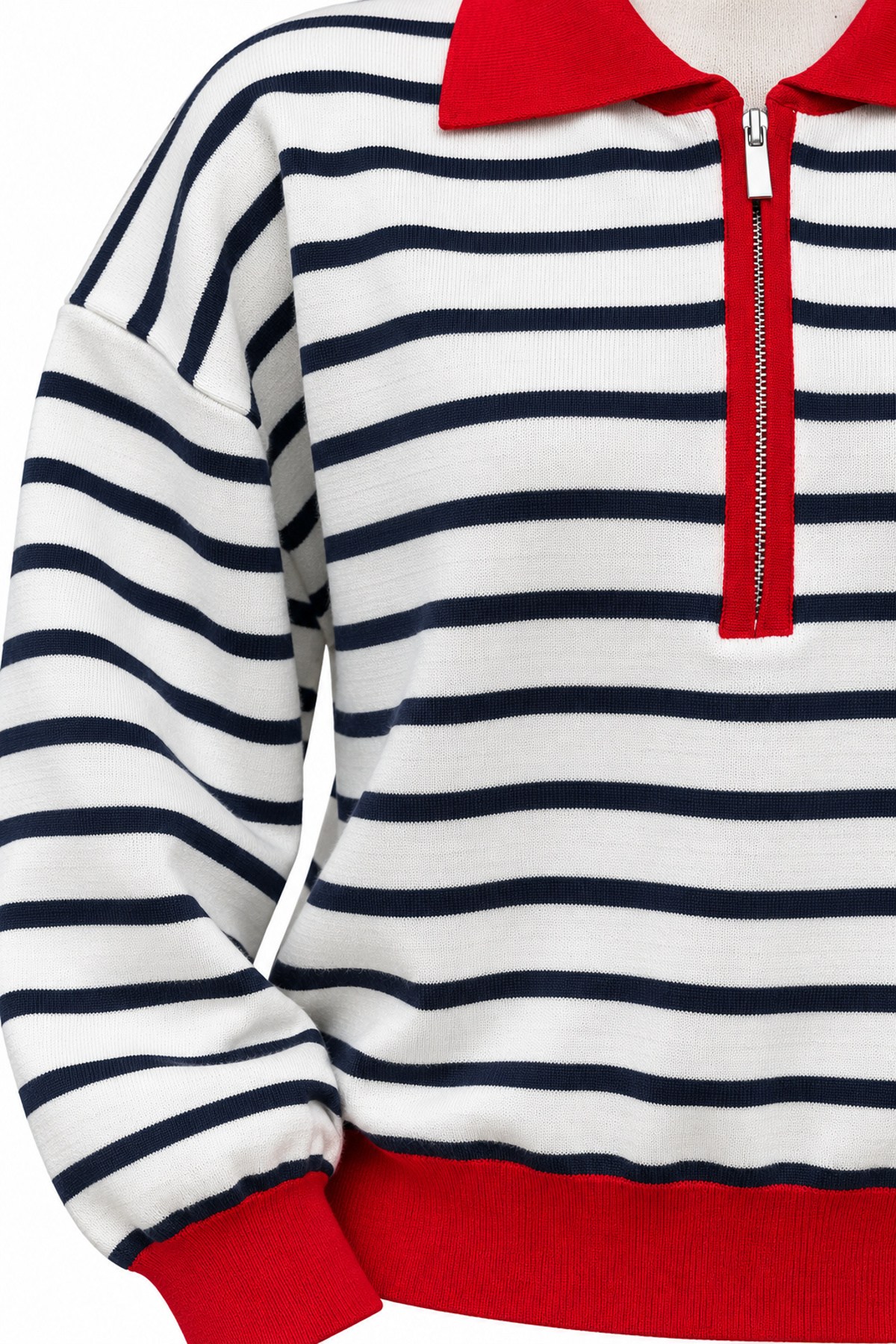 Kırmızı Aura Çok Renkli Fermuarlı Triko Sweatshirt