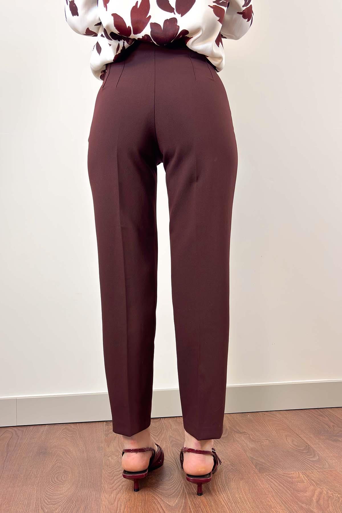 Koyu Bordo Önü Flatolu Kumaş  Pantolon