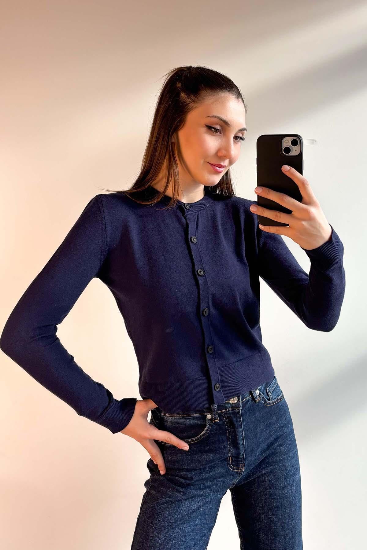 Lacivert Bebe Yaka MD Düğmeli Hırka