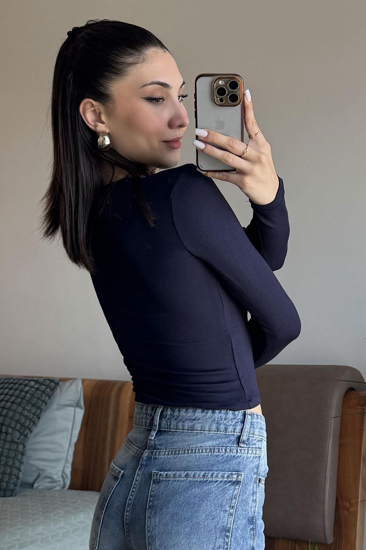 Lacivert Buzzy Kumaş Patlı Body
