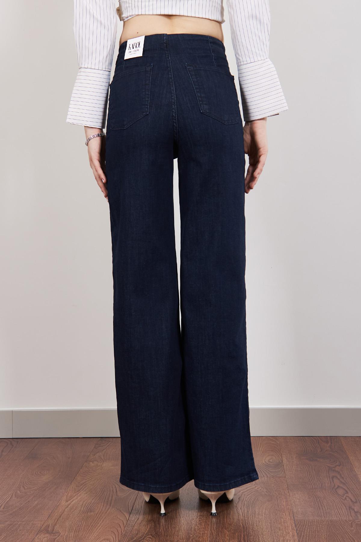 Lacivert Geniş Paça Ultra Esnek Ön Cepsiz Denim