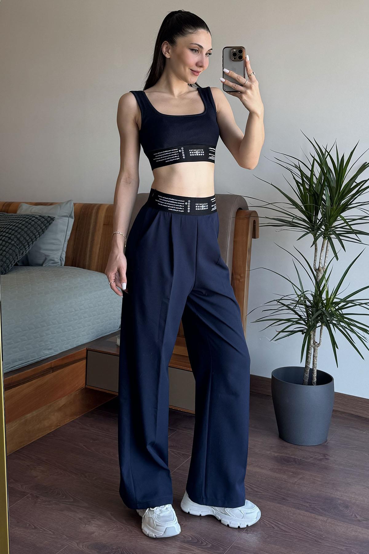 Lacivert Lastik Detaylı Pantolon