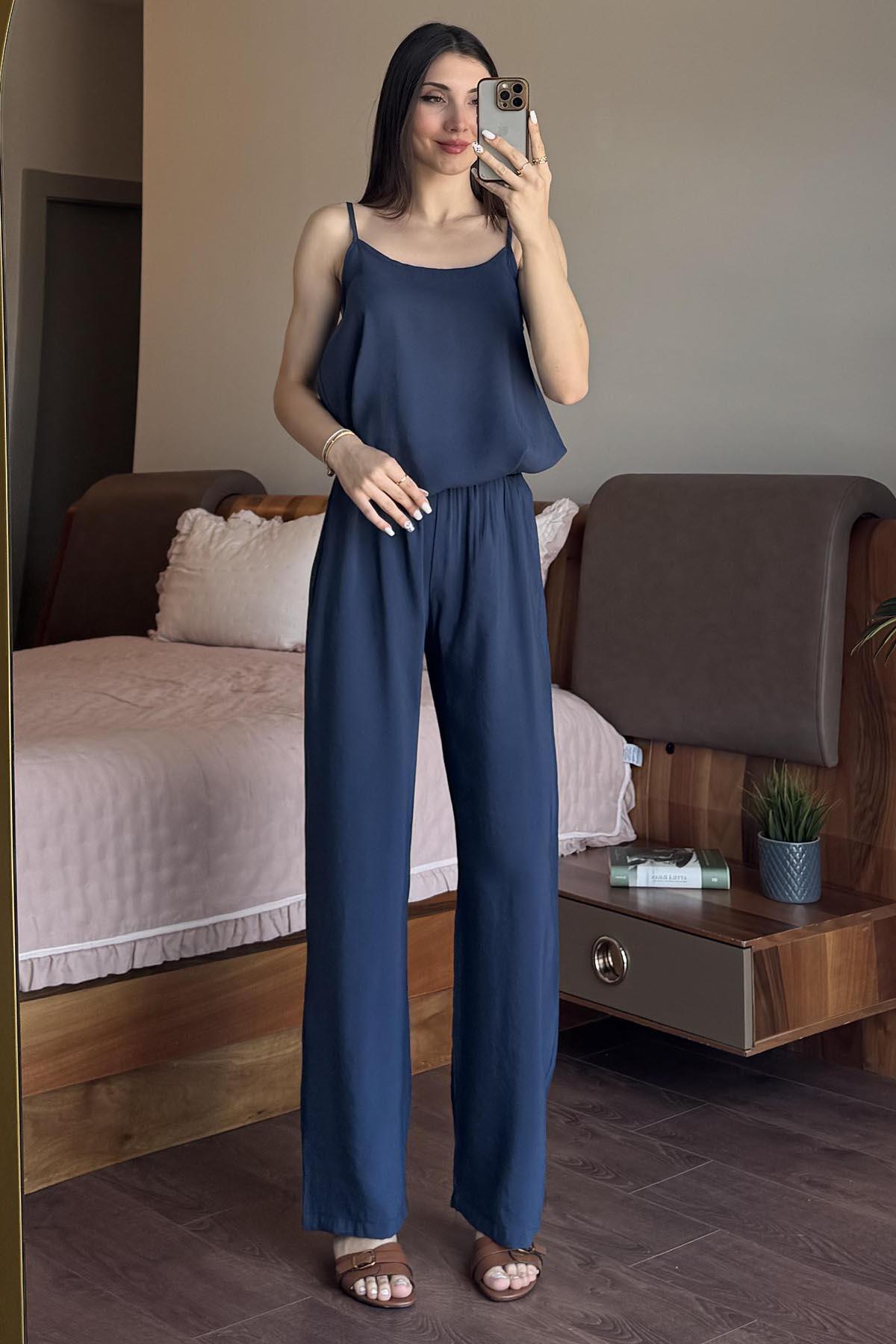 Lacivert Massi İp Askılı Tencel Takım