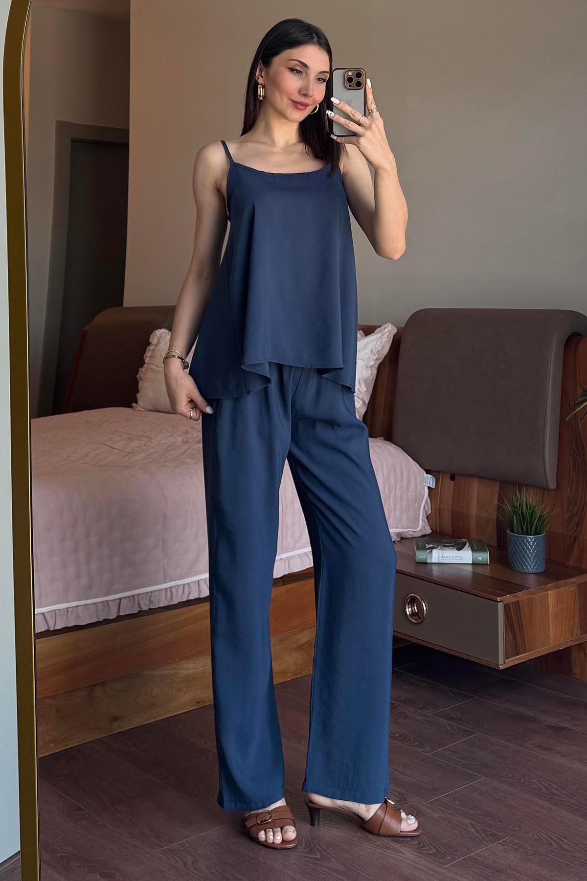 Lacivert Massi İp Askılı Tencel Takım