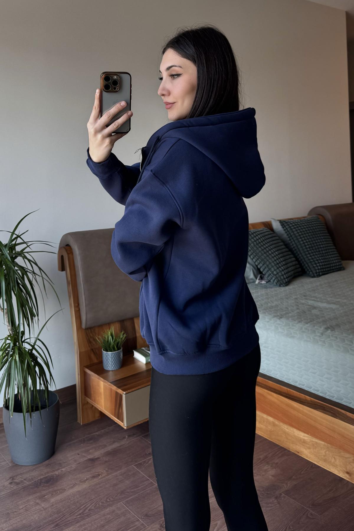 Lacivert Oversize Kapüşonlu Fermuarlı Hoodie