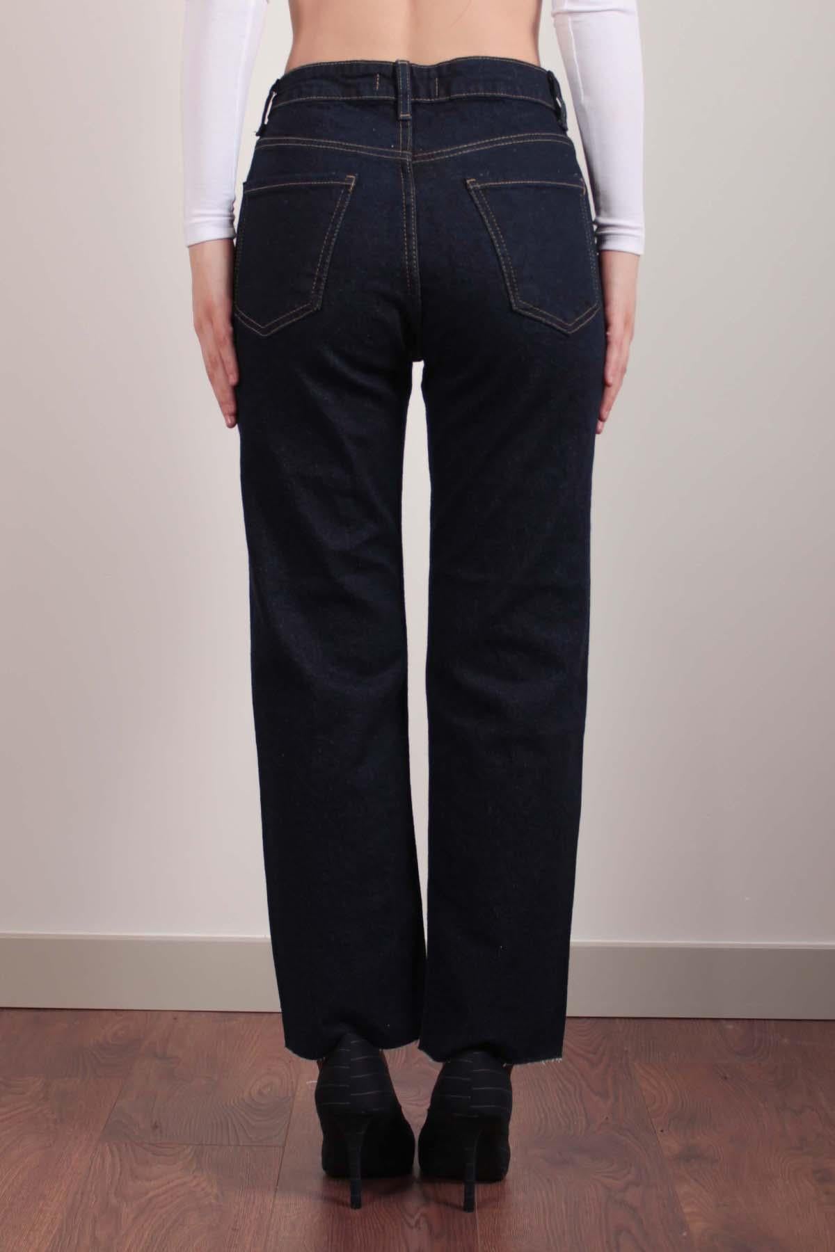 Lacivert Paça Kesik Boyfit Jean