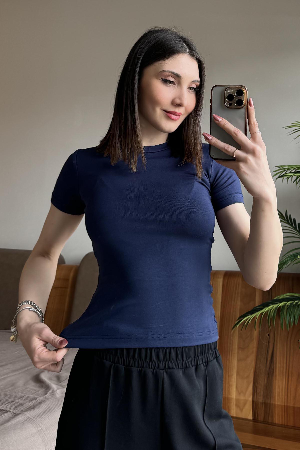 Lacivert Soft Touch OYSH Kumaş Kısakollu Modal T Shirt