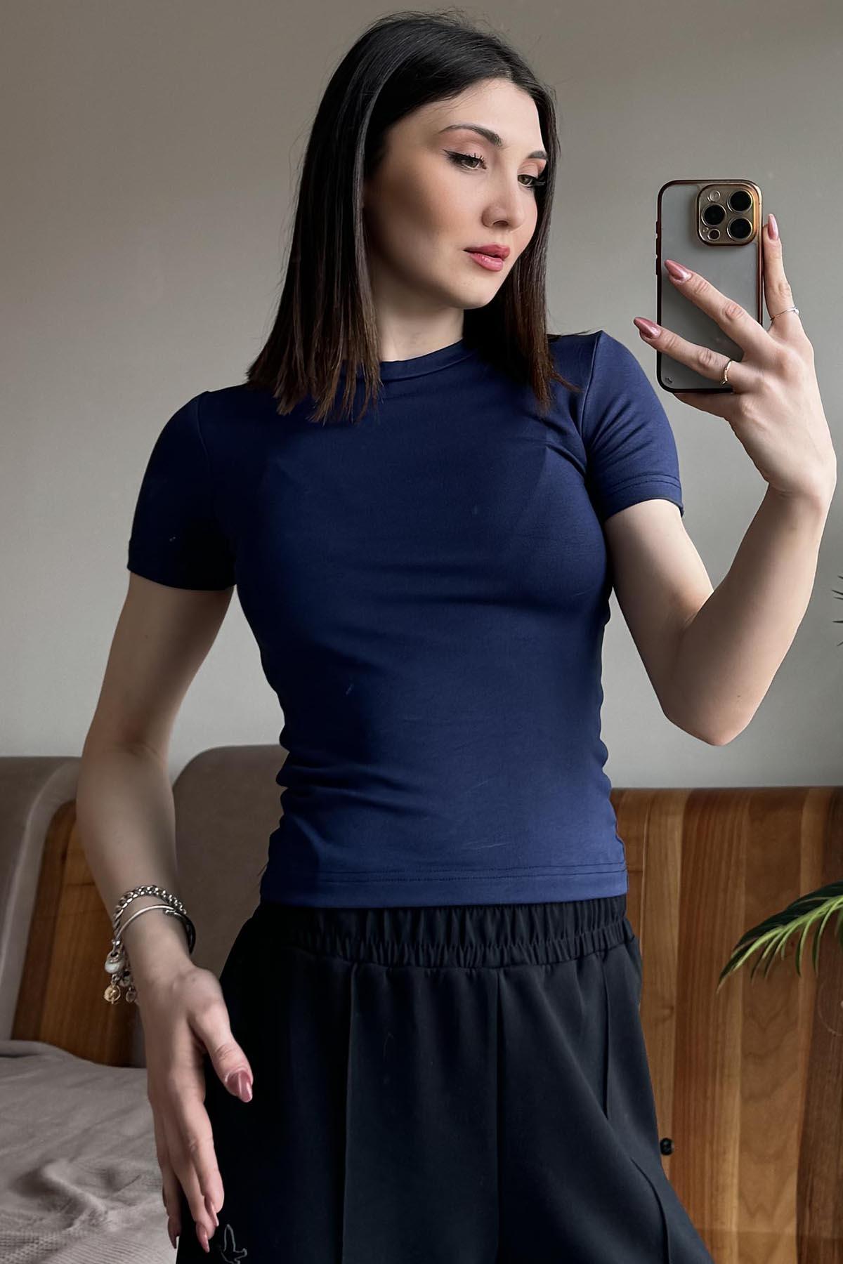 Lacivert Soft Touch OYSH Kumaş Kısakollu Modal T Shirt