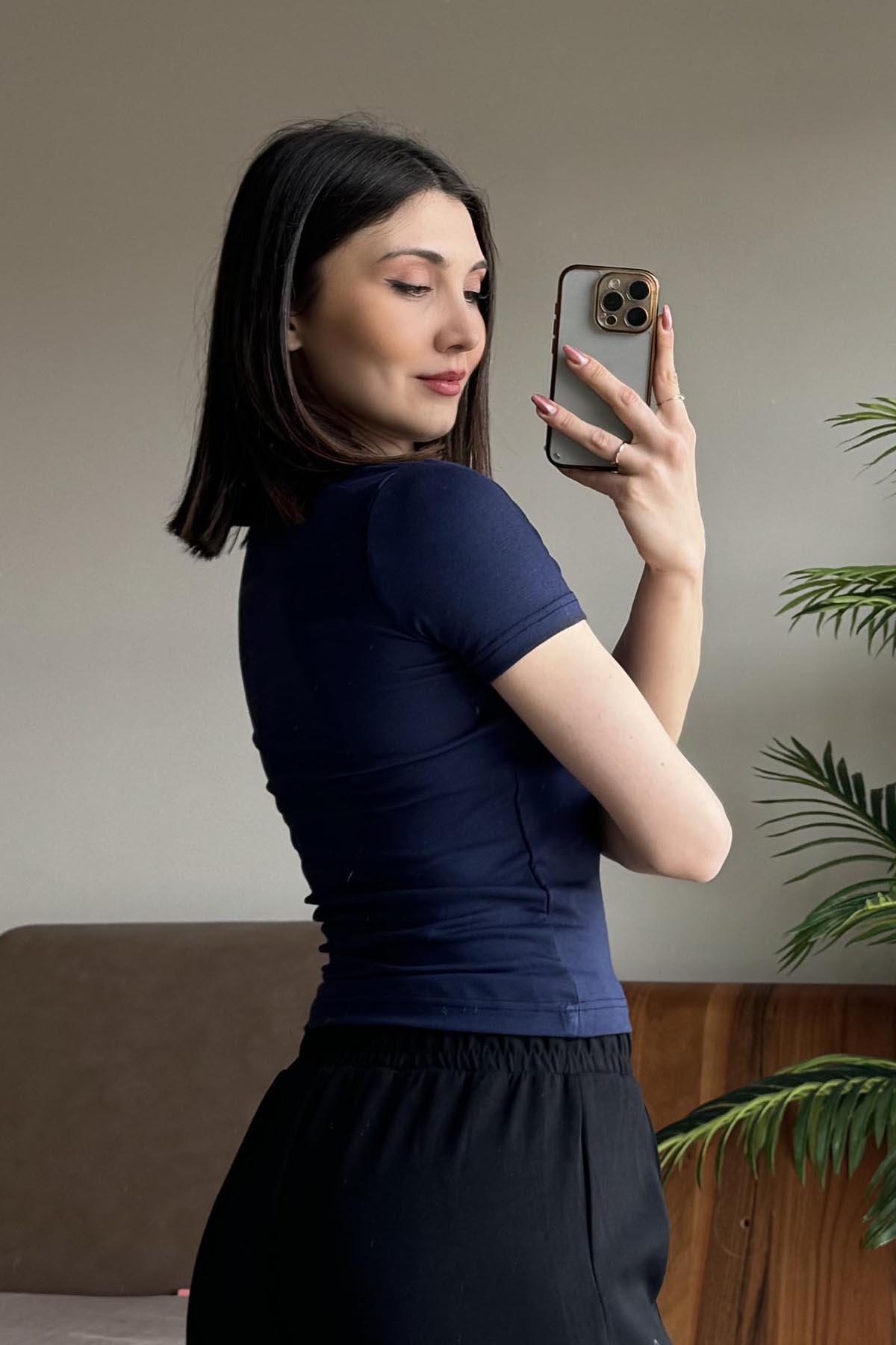 Lacivert Soft Touch OYSH Kumaş Kısakollu Modal T Shirt