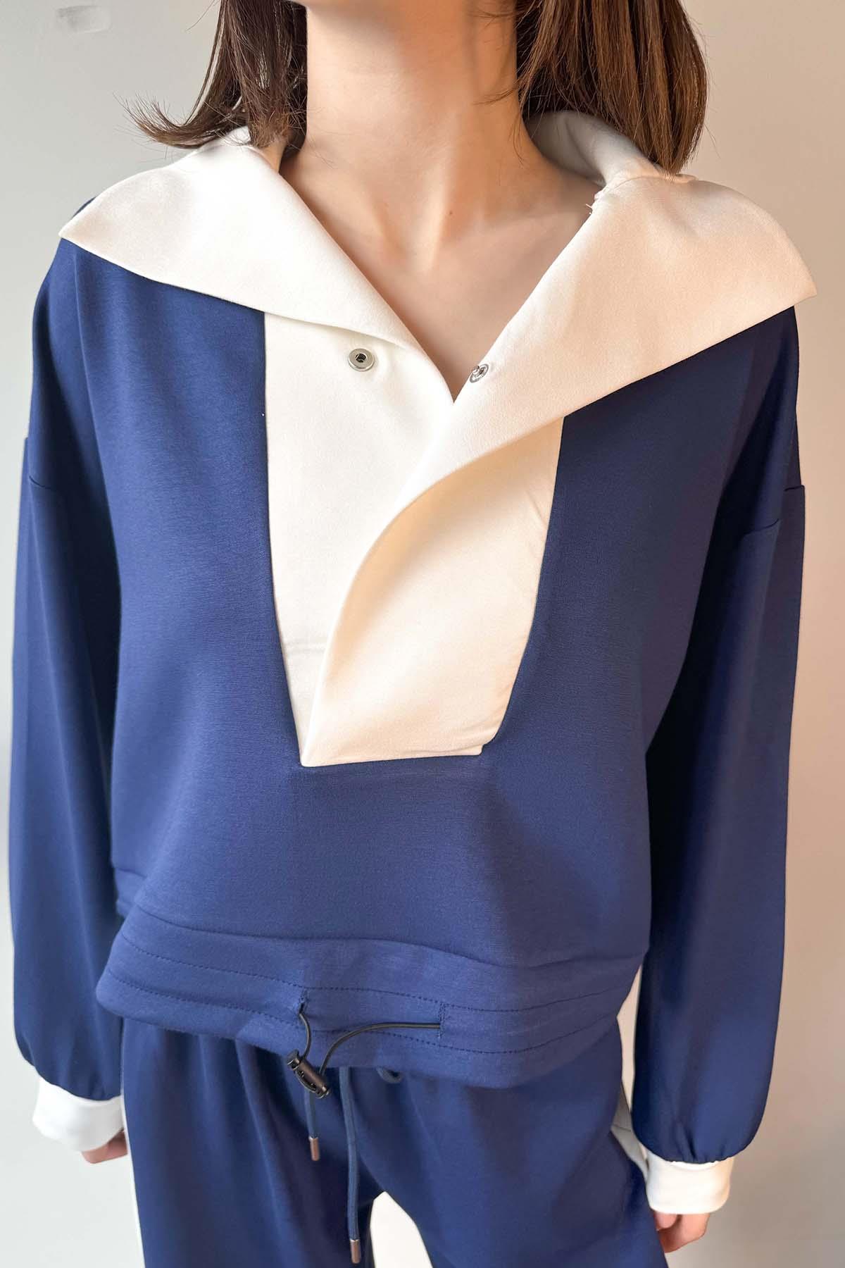 Lacivert Yaka Detaylı Sweatshirt ve Pantolon Modal Takım