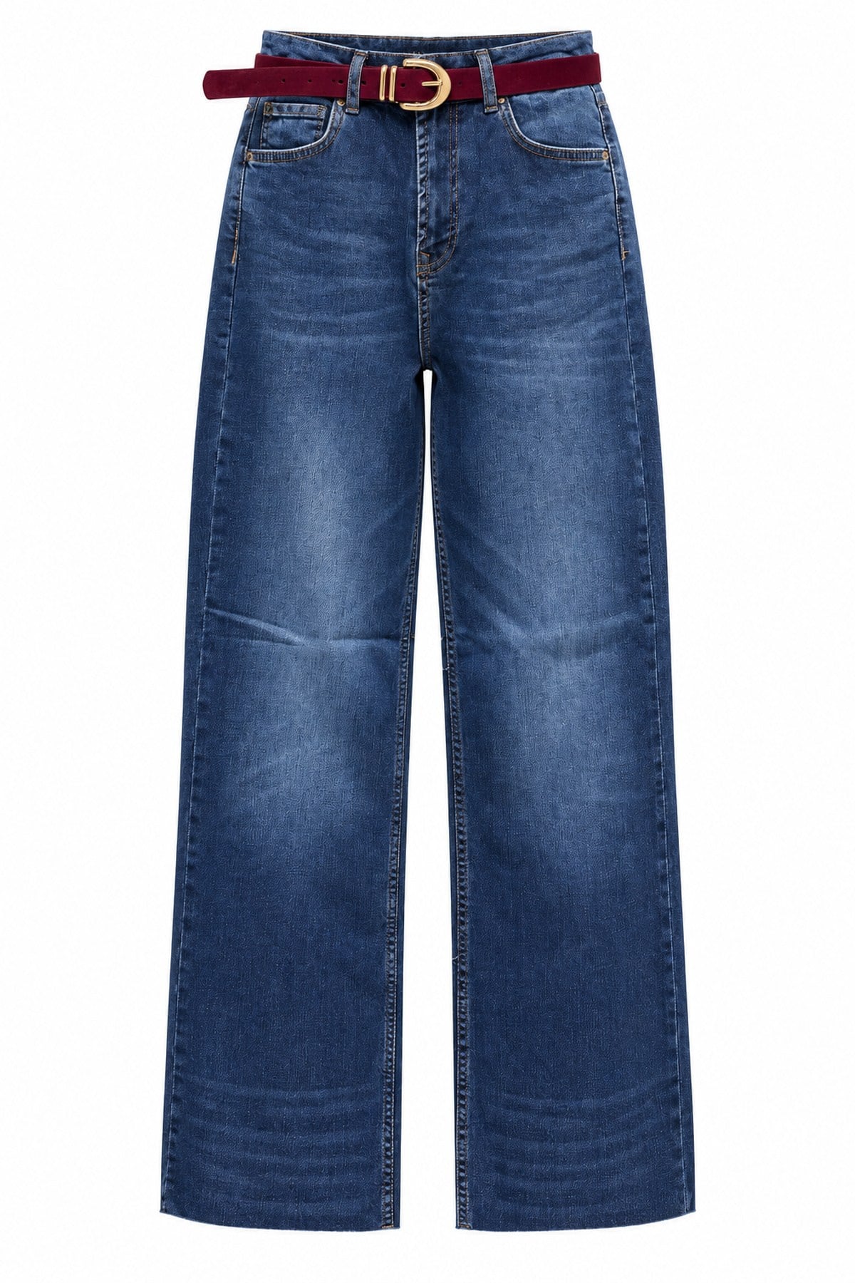 Lacivert Yüksekbel Geniş Paça Denim