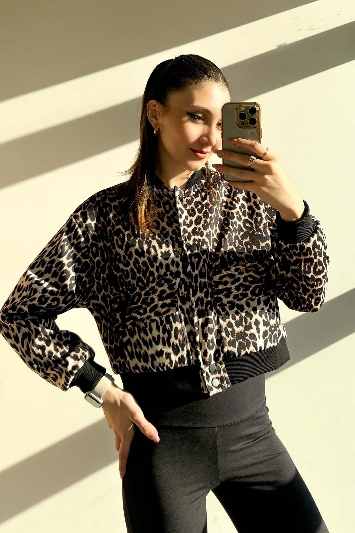 Leopar Astarlı Bomber Ceket