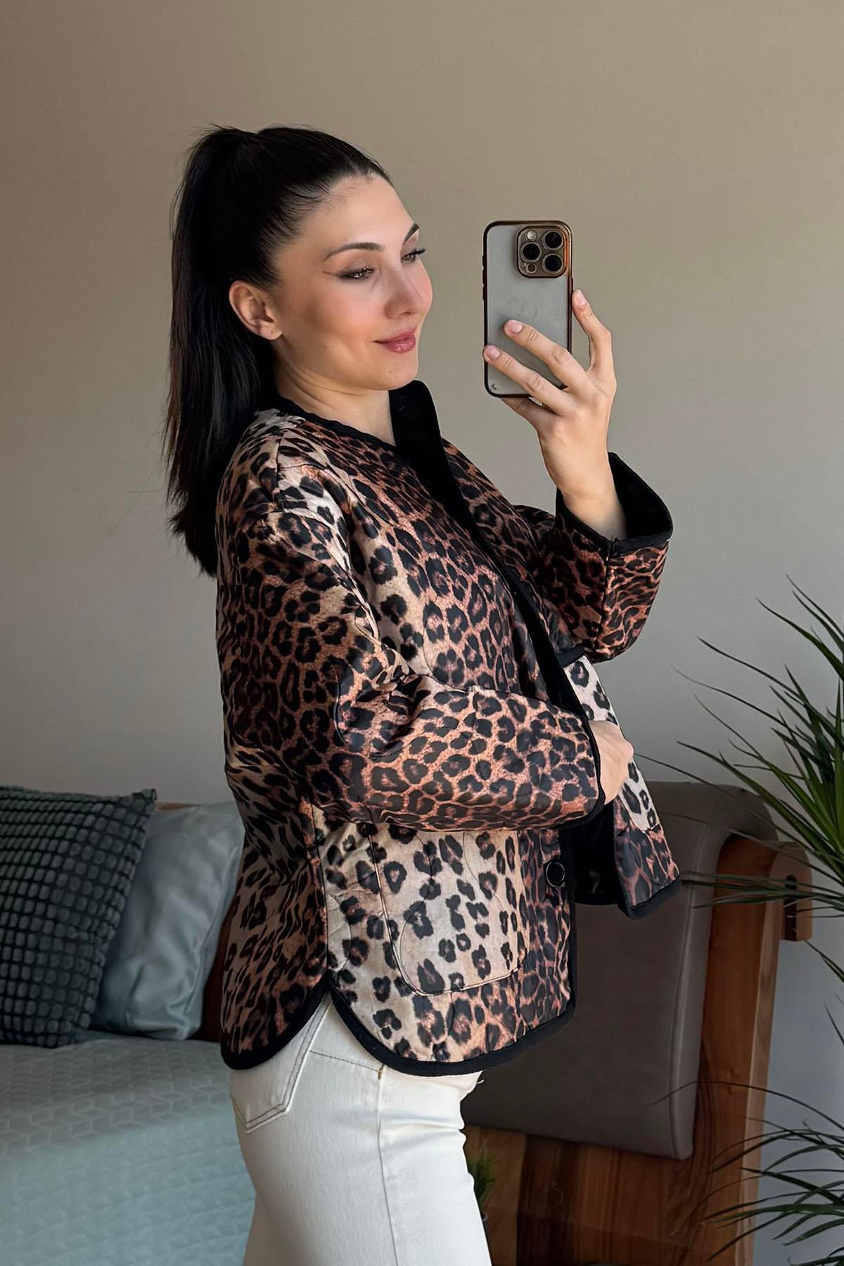 Leopar Desenli Kapitone Mont