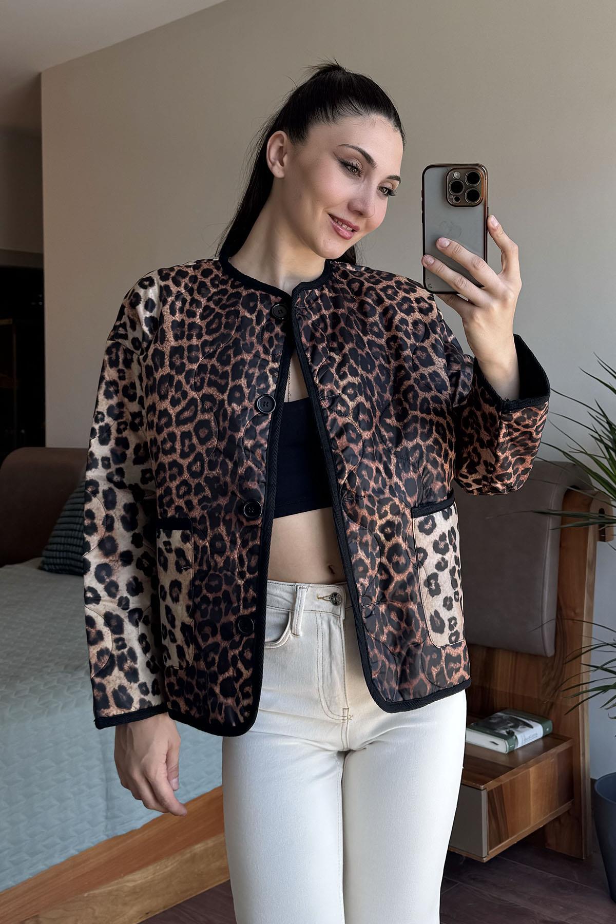 Leopar Desenli Kapitone Mont