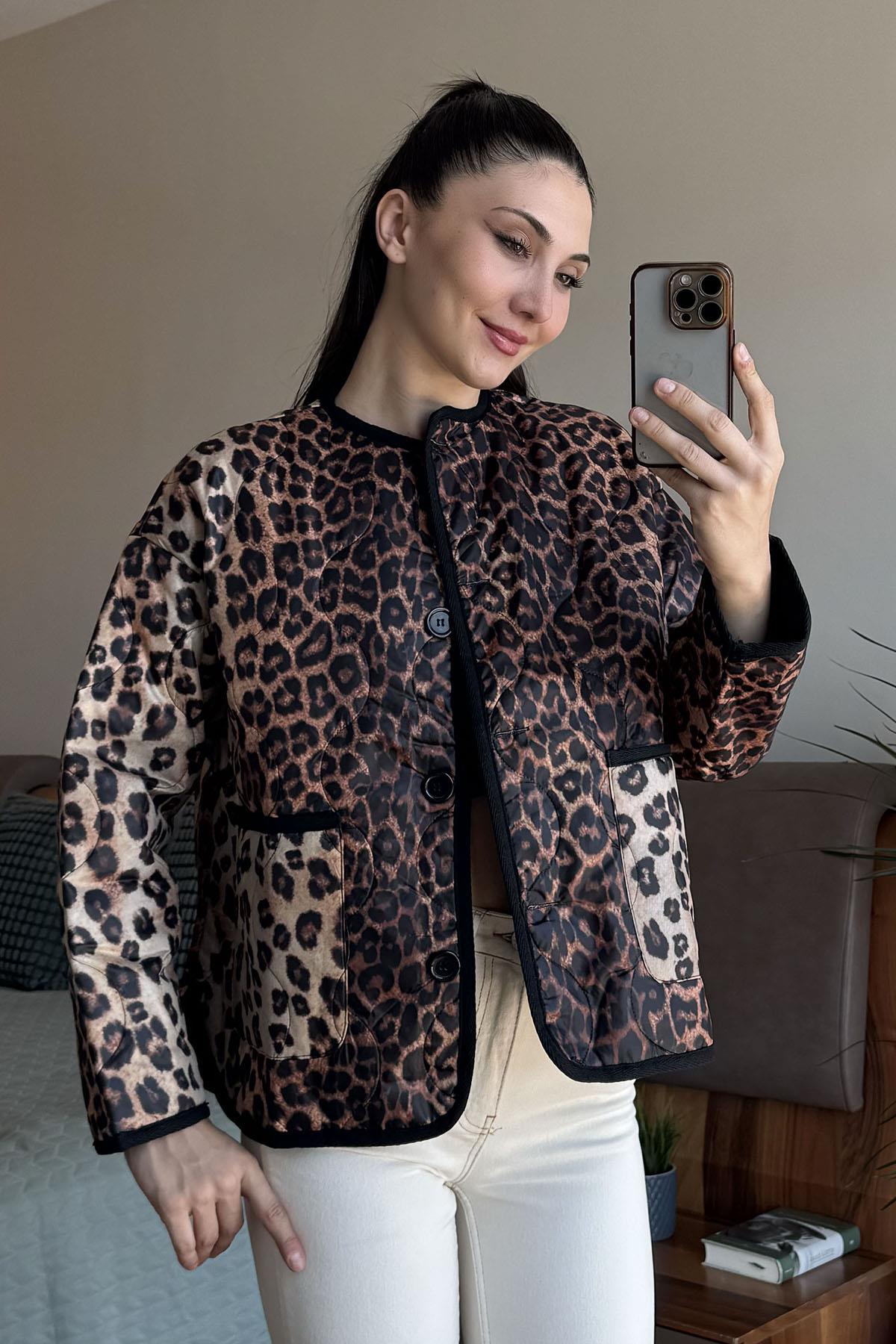Leopar Desenli Kapitone Mont