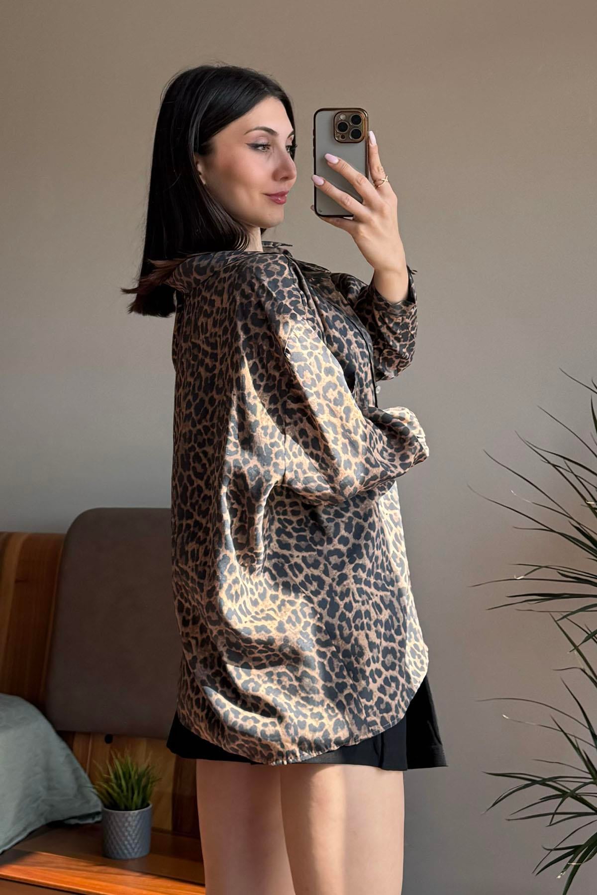 Leopar Oversize Gömlek