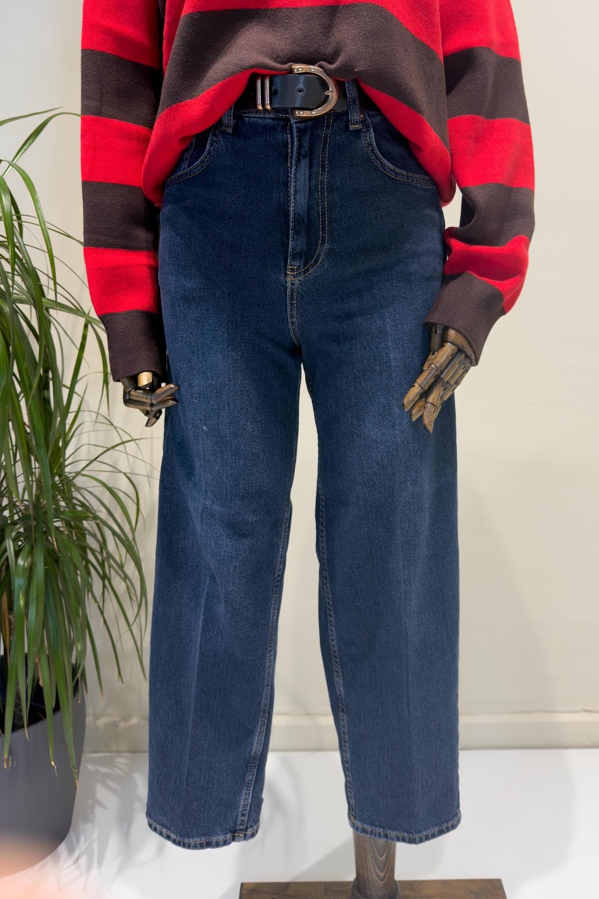 Mavi Antik Kemerli Baggy Jean