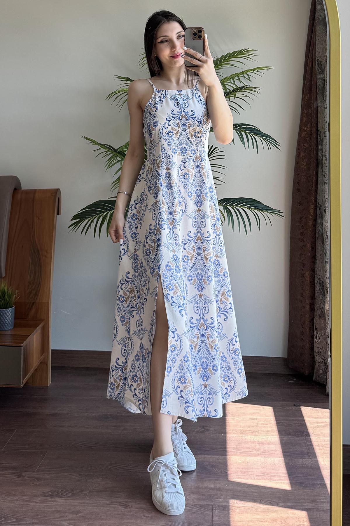 Mavi Arkası Gipeli Elbise