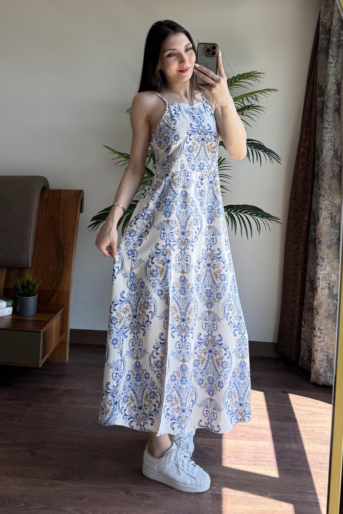 Mavi Arkası Gipeli Elbise